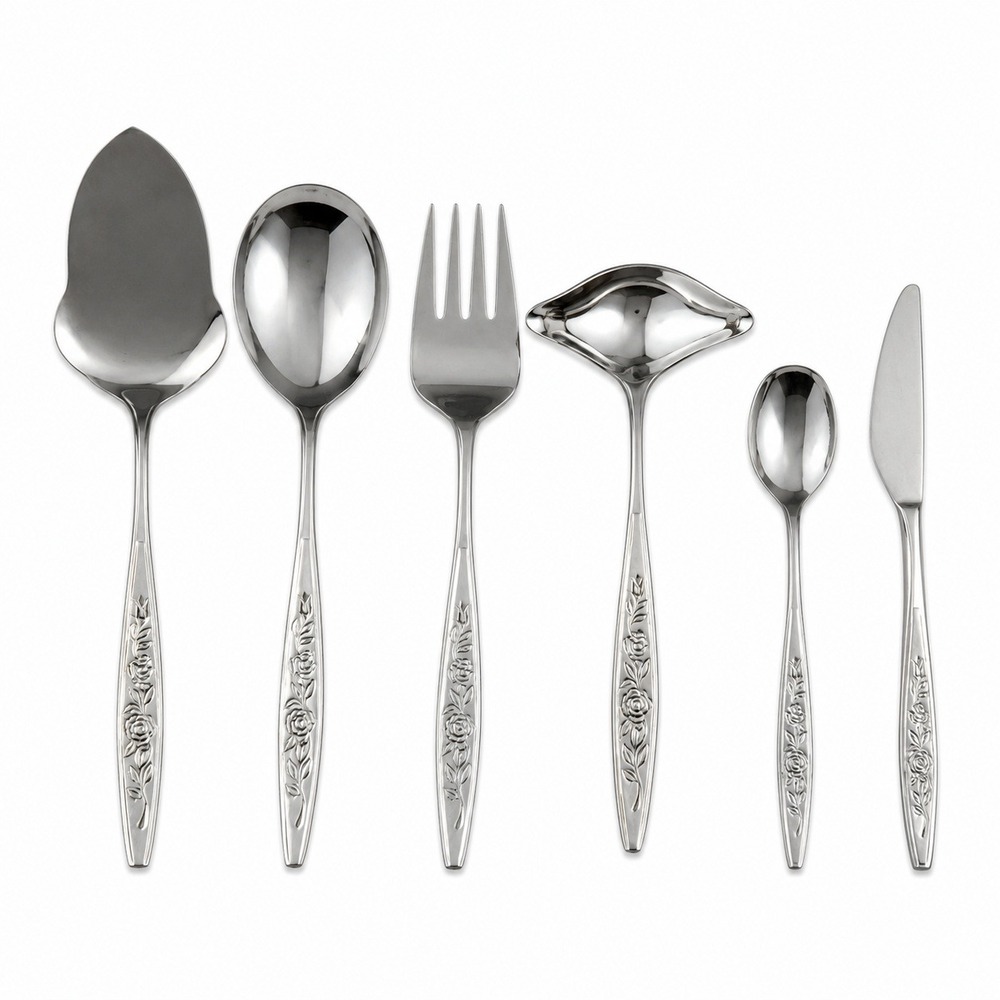 Eldan 6pc Flatware Set Stainless Japan‎ Rose Floral Serving Pieces Silverware